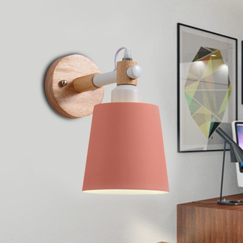 Nursing Room Bucket Wall Sconce Metal 1 Head Nordic Style Long Life Wall Lamp Pink Clearhalo 'Wall Lamps & Sconces' 'Wall Lights' Lighting' 1903073