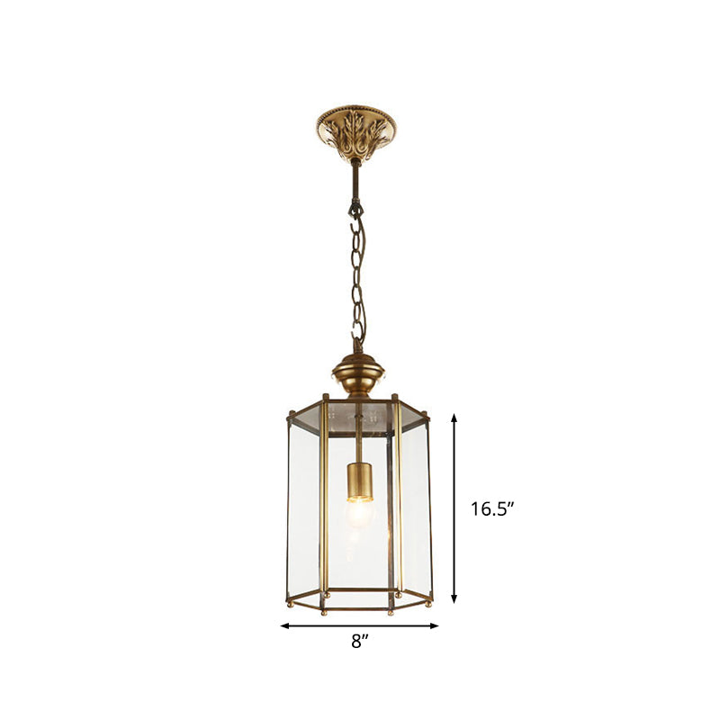 1 Light Lantern Pendant Lighting Fixture Traditional Brass Clear Glass Hanging Ceiling Light Clearhalo 'Ceiling Lights' 'Chandeliers' 'Glass shade' 'Glass' 'Industrial Pendants' 'Industrial' 'Middle Century Pendants' 'Pendant Lights' 'Pendants' 'Tiffany' Lighting' 1903245
