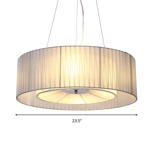 White Drum Pendant Lighting Nordic Fabric 3 Lights Living Room Chandelier, 18"/21.5"/25.5" Wide Clearhalo 'Ceiling Lights' 'Chandeliers' Lighting' options 1903399