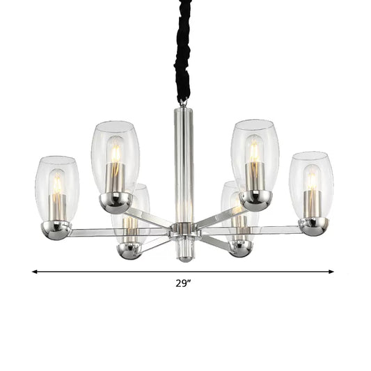 Clear Glass Candle Chandelier Modernism 6 Heads Chrome Ceiling Pendant Fixture with Adjustable Chain Clearhalo 'Ceiling Lights' 'Chandeliers' 'Glass shade' 'Glass' 'Island Lights' 'Modern Chandeliers' 'Modern' Lighting' 1903434
