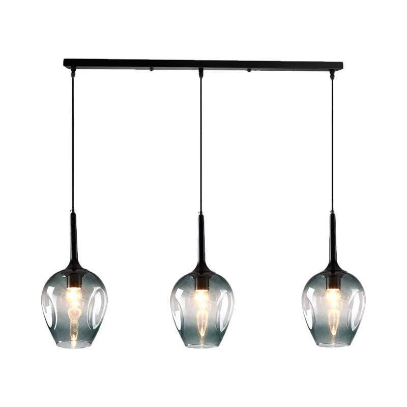 Tulip Cluster Pendant Lamp with Linear Design Modern Amber/Smoke/Blue Glass 3 Lights Black Ceiling Hung Light Clearhalo 'Ceiling Lights' 'Chandeliers' 'Glass shade' 'Glass' 'Modern Pendants' 'Modern' 'Pendant Lights' 'Pendants' Lighting' 1903438