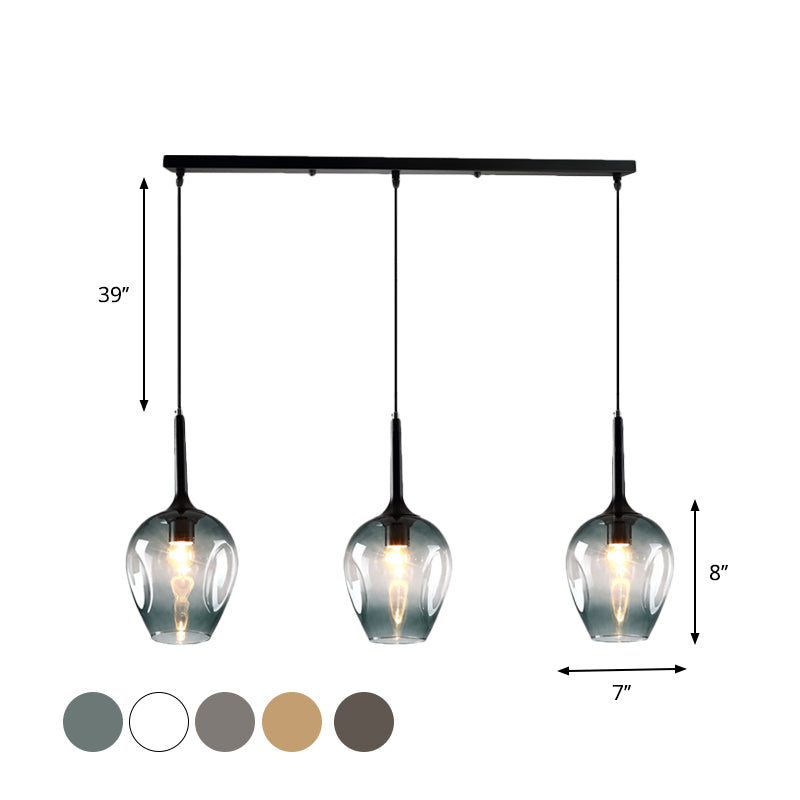 Tulip Cluster Pendant Lamp with Linear Design Modern Amber/Smoke/Blue Glass 3 Lights Black Ceiling Hung Light Clearhalo 'Ceiling Lights' 'Chandeliers' 'Glass shade' 'Glass' 'Modern Pendants' 'Modern' 'Pendant Lights' 'Pendants' Lighting' 1903439