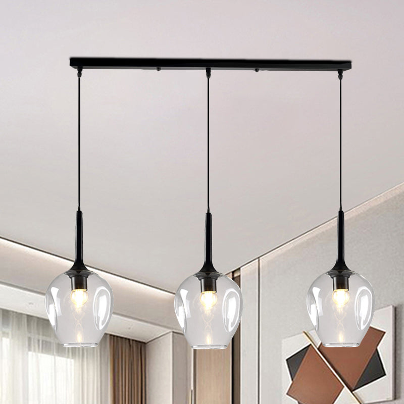Tulip Cluster Pendant Lamp with Linear Design Modern Amber/Smoke/Blue Glass 3 Lights Black Ceiling Hung Light Clearhalo 'Ceiling Lights' 'Chandeliers' 'Glass shade' 'Glass' 'Modern Pendants' 'Modern' 'Pendant Lights' 'Pendants' Lighting' 1903441