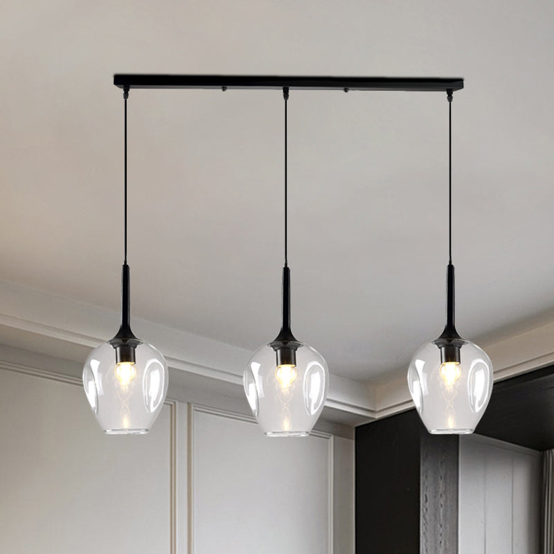 Tulip Cluster Pendant Lamp with Linear Design Modern Amber/Smoke/Blue Glass 3 Lights Black Ceiling Hung Light Clearhalo 'Ceiling Lights' 'Chandeliers' 'Glass shade' 'Glass' 'Modern Pendants' 'Modern' 'Pendant Lights' 'Pendants' Lighting' 1903442
