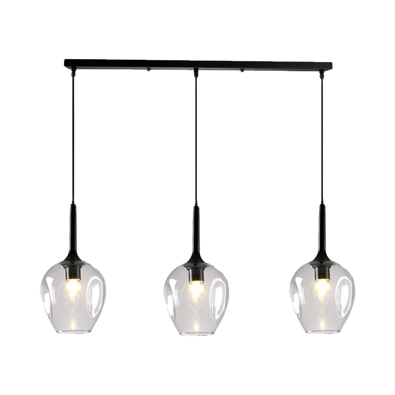 Tulip Cluster Pendant Lamp with Linear Design Modern Amber/Smoke/Blue Glass 3 Lights Black Ceiling Hung Light Clearhalo 'Ceiling Lights' 'Chandeliers' 'Glass shade' 'Glass' 'Modern Pendants' 'Modern' 'Pendant Lights' 'Pendants' Lighting' 1903443