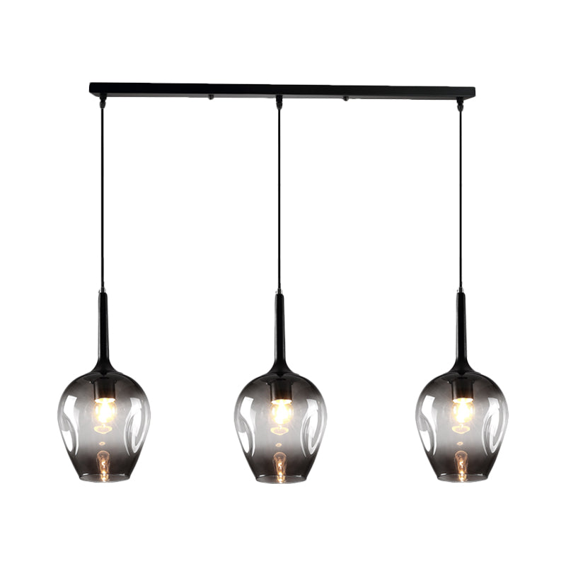 Tulip Cluster Pendant Lamp with Linear Design Modern Amber/Smoke/Blue Glass 3 Lights Black Ceiling Hung Light Clearhalo 'Ceiling Lights' 'Chandeliers' 'Glass shade' 'Glass' 'Modern Pendants' 'Modern' 'Pendant Lights' 'Pendants' Lighting' 1903447