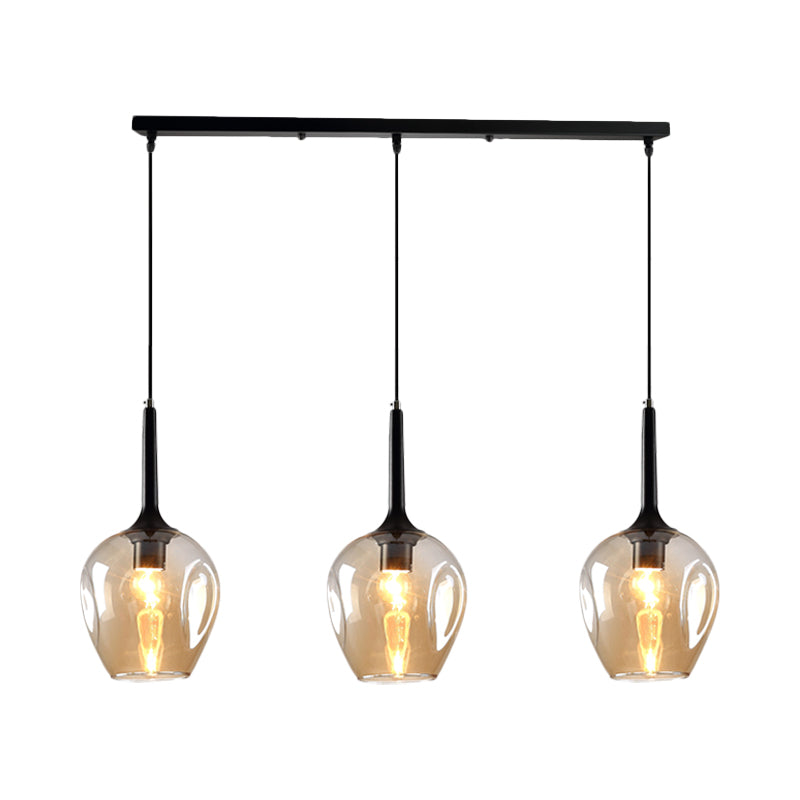 Tulip Cluster Pendant Lamp with Linear Design Modern Amber/Smoke/Blue Glass 3 Lights Black Ceiling Hung Light Clearhalo 'Ceiling Lights' 'Chandeliers' 'Glass shade' 'Glass' 'Modern Pendants' 'Modern' 'Pendant Lights' 'Pendants' Lighting' 1903451