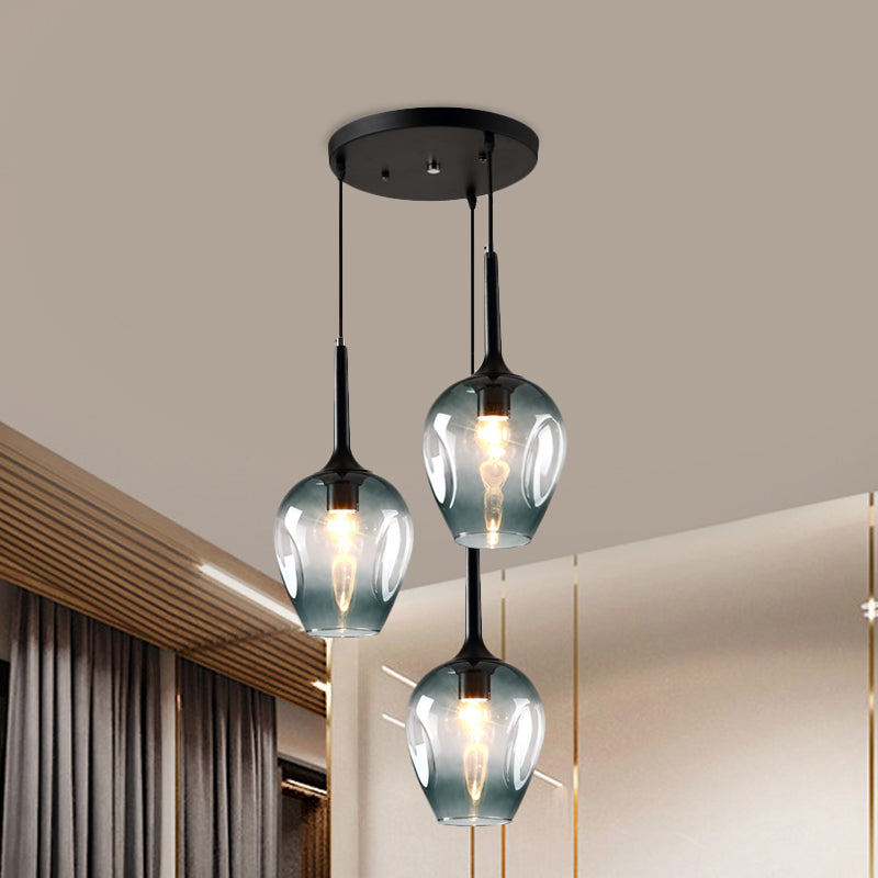 Black Tulip Cluster Lighting Modernist 3 Lights Amber/Smoke/Blue Glass Hanging Ceiling Lamp with Spiral Design Clearhalo 'Ceiling Lights' 'Glass shade' 'Glass' 'Modern Pendants' 'Modern' 'Pendant Lights' 'Pendants' Lighting' 1903457