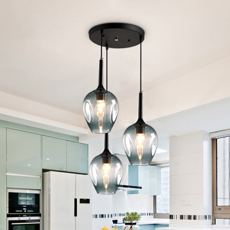 Black Tulip Cluster Lighting Modernist 3 Lights Amber/Smoke/Blue Glass Hanging Ceiling Lamp with Spiral Design Clearhalo 'Ceiling Lights' 'Glass shade' 'Glass' 'Modern Pendants' 'Modern' 'Pendant Lights' 'Pendants' Lighting' 1903458