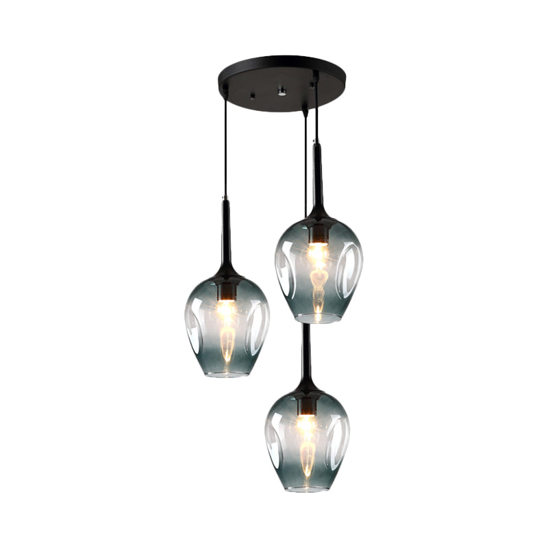 Black Tulip Cluster Lighting Modernist 3 Lights Amber/Smoke/Blue Glass Hanging Ceiling Lamp with Spiral Design Clearhalo 'Ceiling Lights' 'Glass shade' 'Glass' 'Modern Pendants' 'Modern' 'Pendant Lights' 'Pendants' Lighting' 1903459