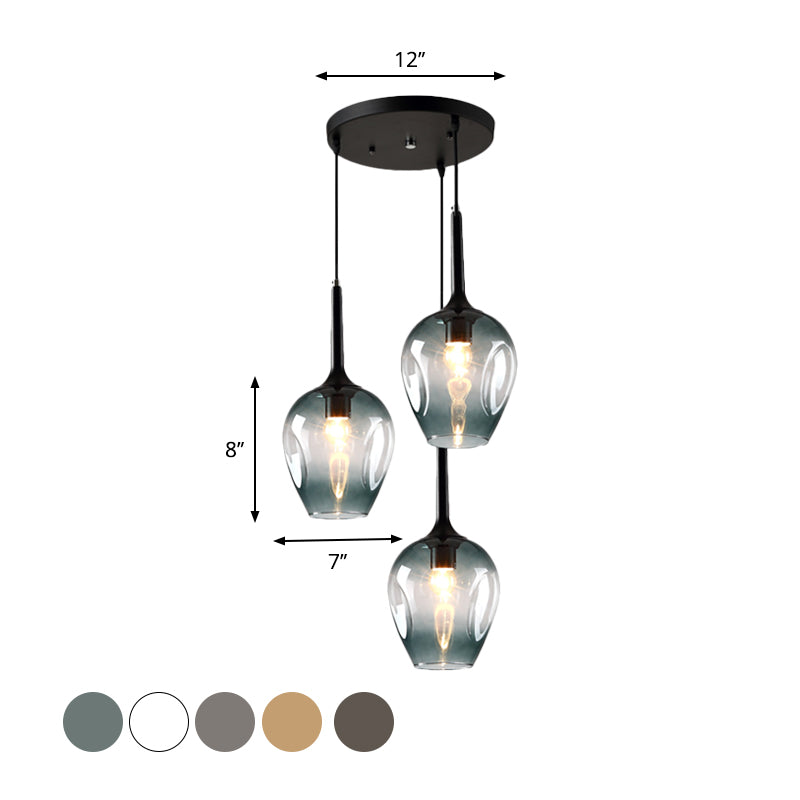 Black Tulip Cluster Lighting Modernist 3 Lights Amber/Smoke/Blue Glass Hanging Ceiling Lamp with Spiral Design Clearhalo 'Ceiling Lights' 'Glass shade' 'Glass' 'Modern Pendants' 'Modern' 'Pendant Lights' 'Pendants' Lighting' 1903460