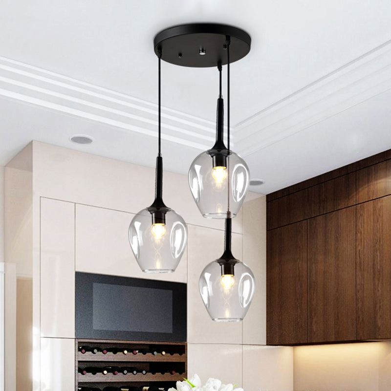 Black Tulip Cluster Lighting Modernist 3 Lights Amber/Smoke/Blue Glass Hanging Ceiling Lamp with Spiral Design Clear Clearhalo 'Ceiling Lights' 'Glass shade' 'Glass' 'Modern Pendants' 'Modern' 'Pendant Lights' 'Pendants' Lighting' 1903461
