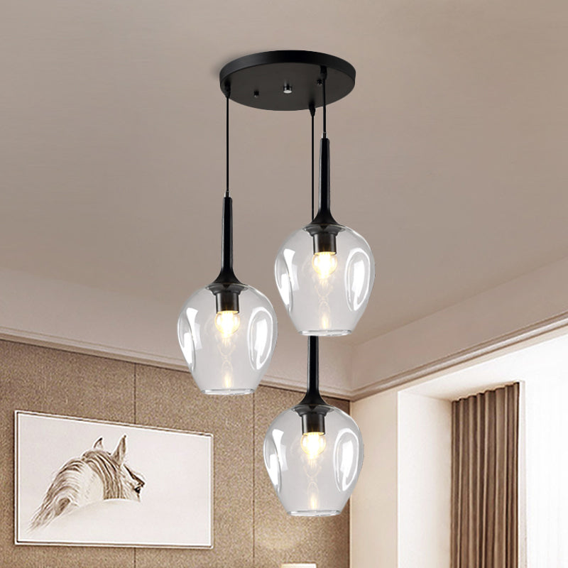 Black Tulip Cluster Lighting Modernist 3 Lights Amber/Smoke/Blue Glass Hanging Ceiling Lamp with Spiral Design Clearhalo 'Ceiling Lights' 'Glass shade' 'Glass' 'Modern Pendants' 'Modern' 'Pendant Lights' 'Pendants' Lighting' 1903462
