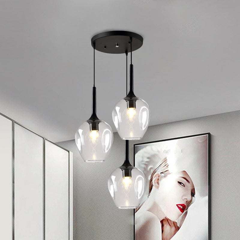 Black Tulip Cluster Lighting Modernist 3 Lights Amber/Smoke/Blue Glass Hanging Ceiling Lamp with Spiral Design Clearhalo 'Ceiling Lights' 'Glass shade' 'Glass' 'Modern Pendants' 'Modern' 'Pendant Lights' 'Pendants' Lighting' 1903463