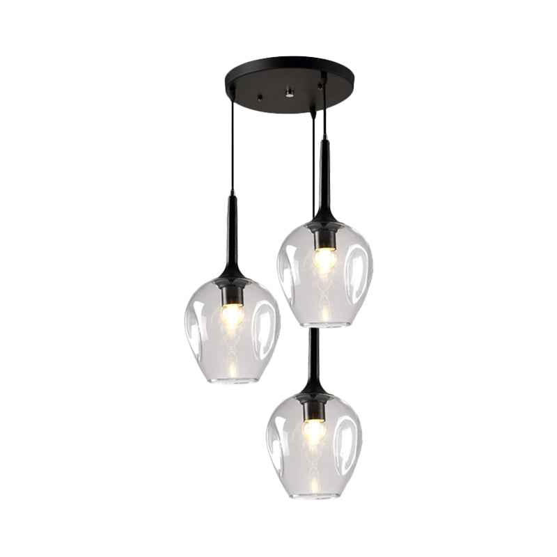 Black Tulip Cluster Lighting Modernist 3 Lights Amber/Smoke/Blue Glass Hanging Ceiling Lamp with Spiral Design Clearhalo 'Ceiling Lights' 'Glass shade' 'Glass' 'Modern Pendants' 'Modern' 'Pendant Lights' 'Pendants' Lighting' 1903464