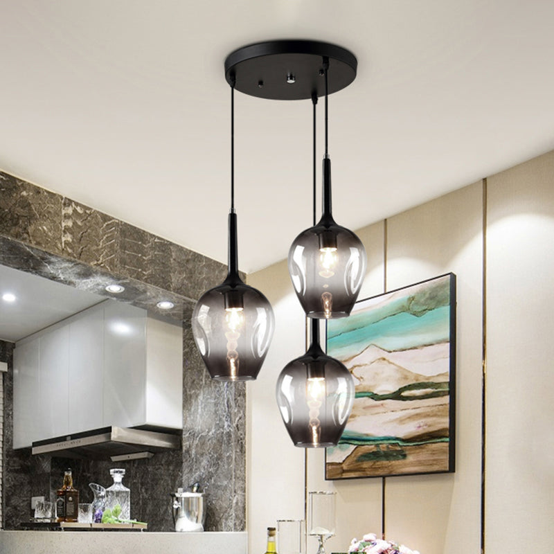 Black Tulip Cluster Lighting Modernist 3 Lights Amber/Smoke/Blue Glass Hanging Ceiling Lamp with Spiral Design Clearhalo 'Ceiling Lights' 'Glass shade' 'Glass' 'Modern Pendants' 'Modern' 'Pendant Lights' 'Pendants' Lighting' 1903467