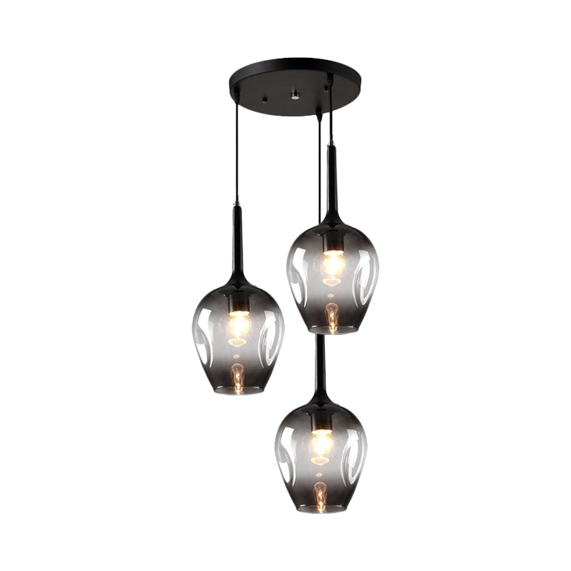 Black Tulip Cluster Lighting Modernist 3 Lights Amber/Smoke/Blue Glass Hanging Ceiling Lamp with Spiral Design Clearhalo 'Ceiling Lights' 'Glass shade' 'Glass' 'Modern Pendants' 'Modern' 'Pendant Lights' 'Pendants' Lighting' 1903468