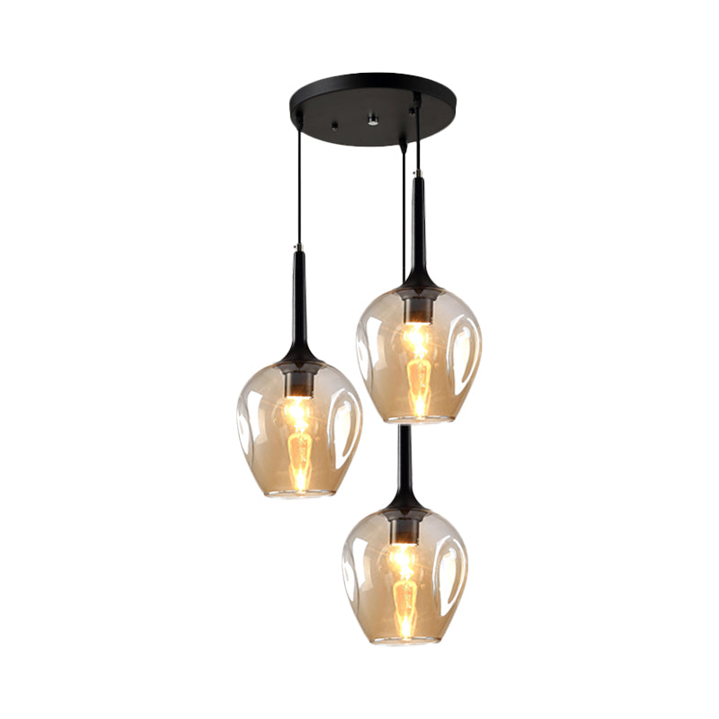 Black Tulip Cluster Lighting Modernist 3 Lights Amber/Smoke/Blue Glass Hanging Ceiling Lamp with Spiral Design Clearhalo 'Ceiling Lights' 'Glass shade' 'Glass' 'Modern Pendants' 'Modern' 'Pendant Lights' 'Pendants' Lighting' 1903472