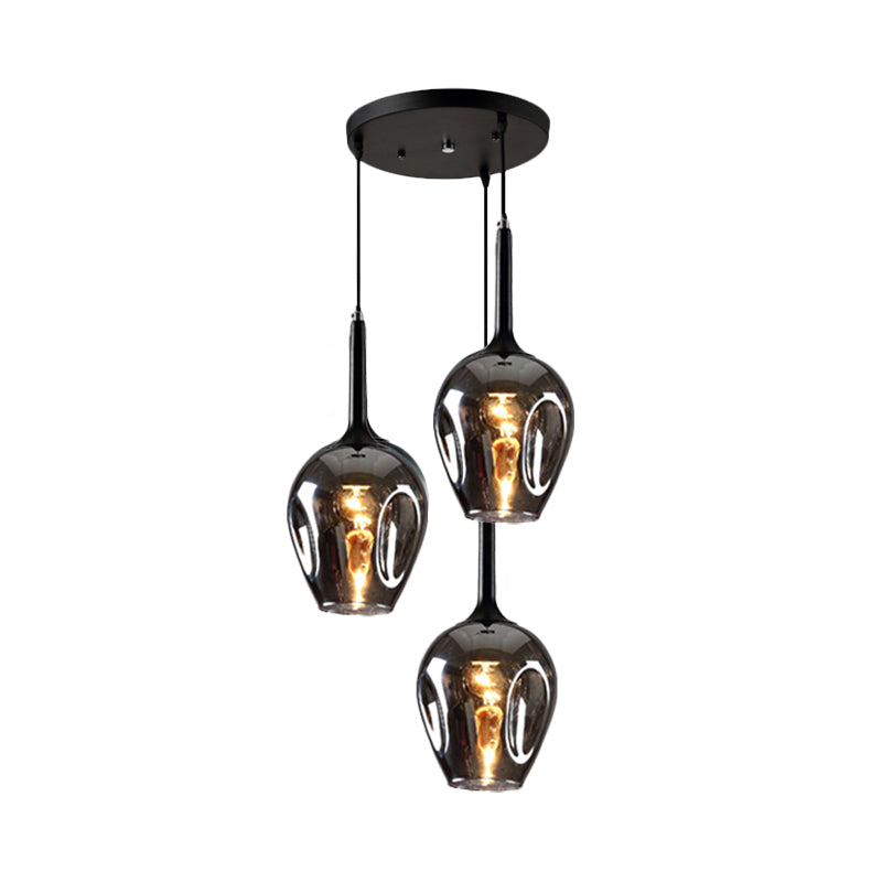 Black Tulip Cluster Lighting Modernist 3 Lights Amber/Smoke/Blue Glass Hanging Ceiling Lamp with Spiral Design Clearhalo 'Ceiling Lights' 'Glass shade' 'Glass' 'Modern Pendants' 'Modern' 'Pendant Lights' 'Pendants' Lighting' 1903476