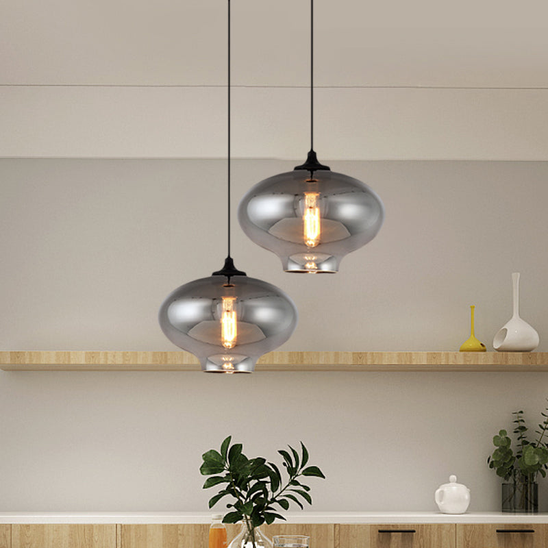 Mirror Glass Mini Pendant Light for Bar Cafe Glass 1 Head Modern Ceiling Hanging Light in Smoke Gray Clearhalo 'Ceiling Lights' 'Glass shade' 'Glass' 'Modern Pendants' 'Modern' 'Pendant Lights' 'Pendants' Lighting' 1903548