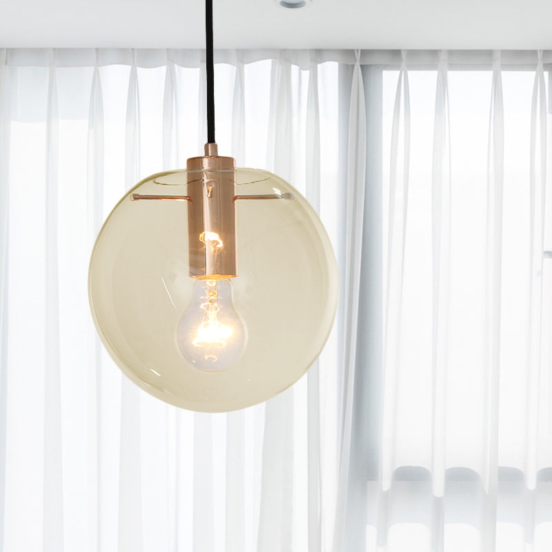 Clear/Amber Glass Round Pendant Light Contemporary 1 Light Hanging Ceiling Lamp in Rose Gold Amber Clearhalo 'Ceiling Lights' 'Glass shade' 'Glass' 'Pendant Lights' 'Pendants' Lighting' 1903566