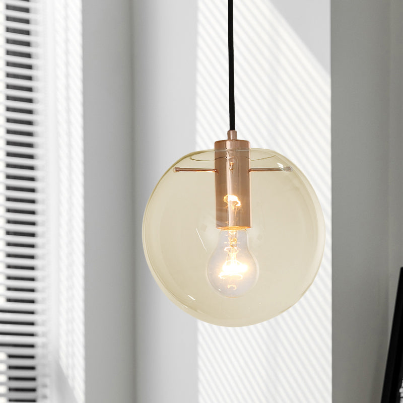 Clear/Amber Glass Round Pendant Light Contemporary 1 Light Hanging Ceiling Lamp in Rose Gold Clearhalo 'Ceiling Lights' 'Glass shade' 'Glass' 'Pendant Lights' 'Pendants' Lighting' 1903567