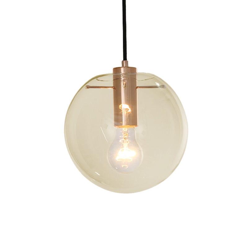 Clear/Amber Glass Round Pendant Light Contemporary 1 Light Hanging Ceiling Lamp in Rose Gold Clearhalo 'Ceiling Lights' 'Glass shade' 'Glass' 'Pendant Lights' 'Pendants' Lighting' 1903569