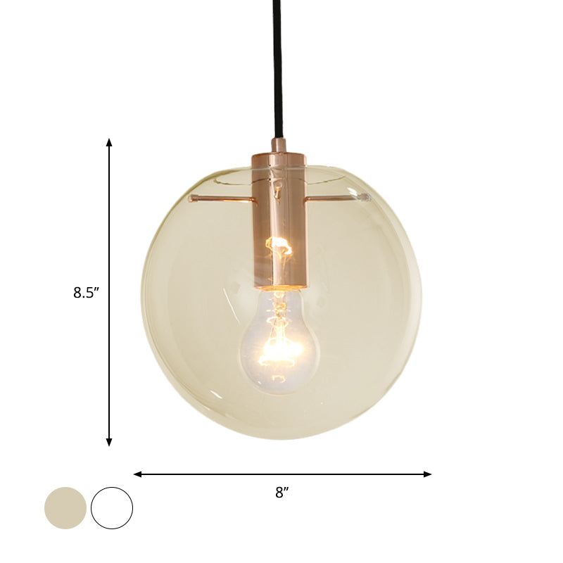 Clear/Amber Glass Round Pendant Light Contemporary 1 Light Hanging Ceiling Lamp in Rose Gold Clearhalo 'Ceiling Lights' 'Glass shade' 'Glass' 'Pendant Lights' 'Pendants' Lighting' 1903570