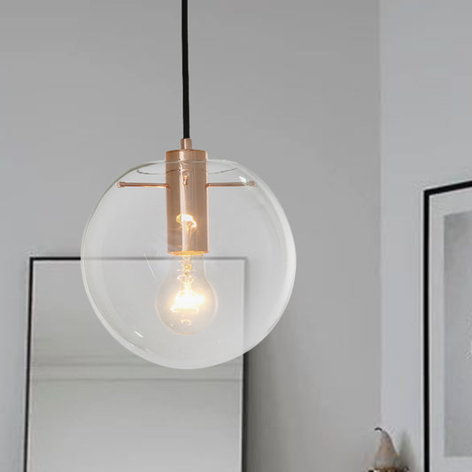 Clear/Amber Glass Round Pendant Light Contemporary 1 Light Hanging Ceiling Lamp in Rose Gold Clearhalo 'Ceiling Lights' 'Glass shade' 'Glass' 'Pendant Lights' 'Pendants' Lighting' 1903572