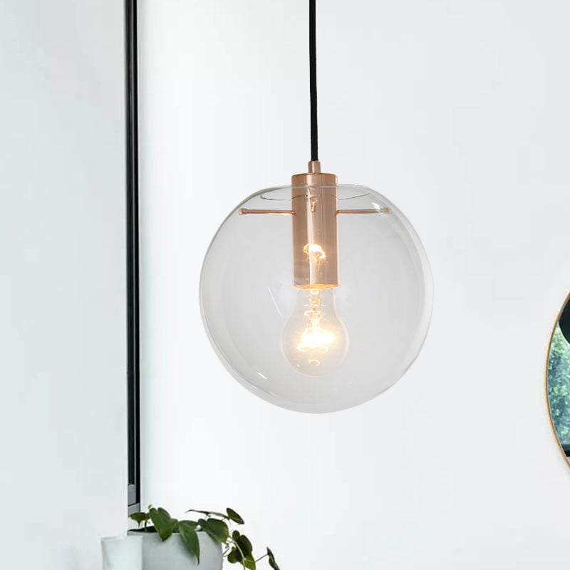 Clear/Amber Glass Round Pendant Light Contemporary 1 Light Hanging Ceiling Lamp in Rose Gold Clearhalo 'Ceiling Lights' 'Glass shade' 'Glass' 'Pendant Lights' 'Pendants' Lighting' 1903573
