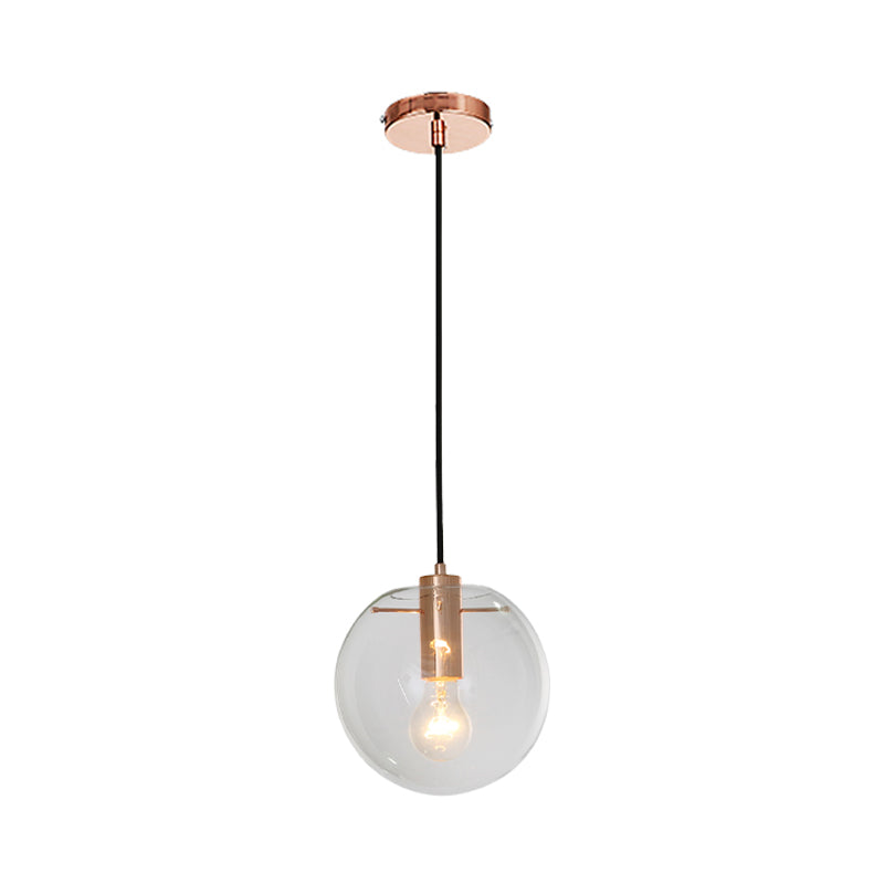 Clear/Amber Glass Round Pendant Light Contemporary 1 Light Hanging Ceiling Lamp in Rose Gold Clearhalo 'Ceiling Lights' 'Glass shade' 'Glass' 'Pendant Lights' 'Pendants' Lighting' 1903574