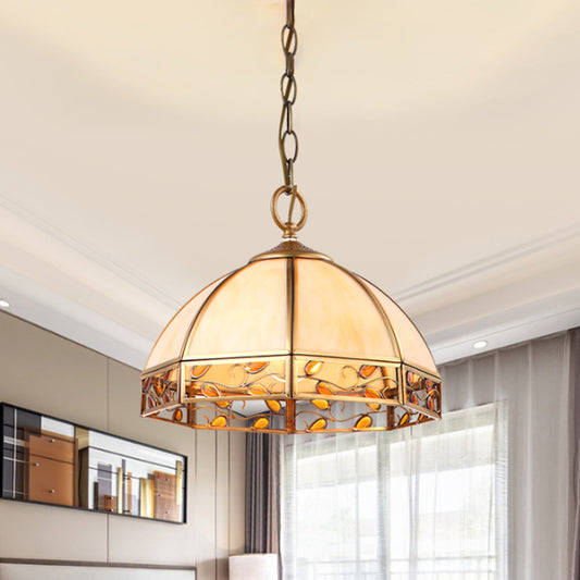 Dome Dining Room Ceiling Pendant Colonial Opal Frosted Glass 1 Head Beige Hanging Light Fixture Clearhalo 'Ceiling Lights' 'Glass shade' 'Glass' 'Pendant Lights' 'Pendants' Lighting' 1903769
