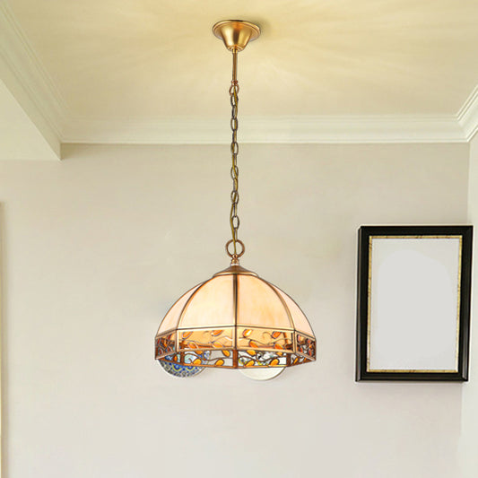 Dome Dining Room Ceiling Pendant Colonial Opal Frosted Glass 1 Head Beige Hanging Light Fixture Beige Clearhalo 'Ceiling Lights' 'Glass shade' 'Glass' 'Pendant Lights' 'Pendants' Lighting' 1903770