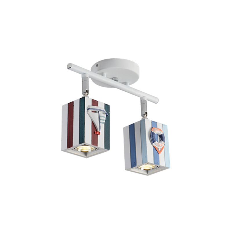 Rotatable Cuboid Flush Mount Kids Resin 1/2/4-Head White Semi Flush Ceiling Light with Nautical Element, 5w/10w 2 White Clearhalo 'Ceiling Lights' 'Close To Ceiling Lights' 'Close to ceiling' 'Semi-flushmount' Lighting' 1903840