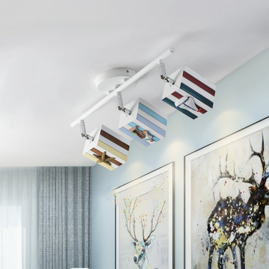 Rotatable Cuboid Flush Mount Kids Resin 1/2/4-Head White Semi Flush Ceiling Light with Nautical Element, 5w/10w 3 White Clearhalo 'Ceiling Lights' 'Close To Ceiling Lights' 'Close to ceiling' 'Semi-flushmount' Lighting' 1903842