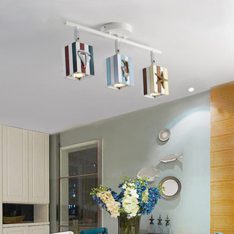 Rotatable Cuboid Flush Mount Kids Resin 1/2/4-Head White Semi Flush Ceiling Light with Nautical Element, 5w/10w Clearhalo 'Ceiling Lights' 'Close To Ceiling Lights' 'Close to ceiling' 'Semi-flushmount' Lighting' 1903843