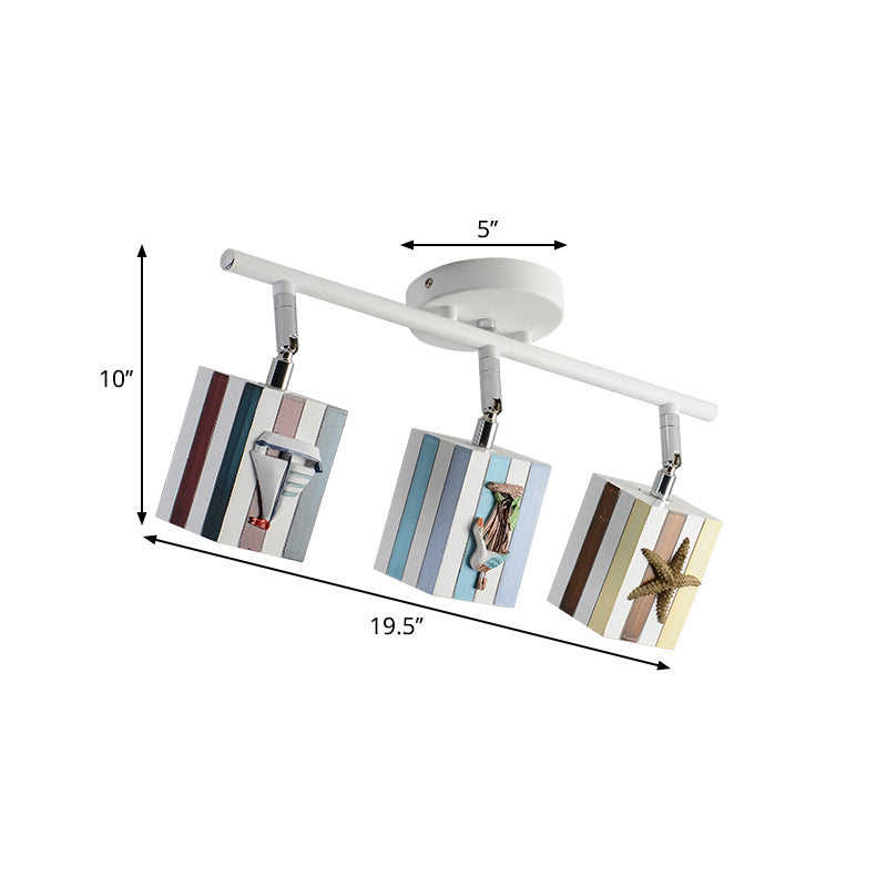 Rotatable Cuboid Flush Mount Kids Resin 1/2/4-Head White Semi Flush Ceiling Light with Nautical Element, 5w/10w Clearhalo 'Ceiling Lights' 'Close To Ceiling Lights' 'Close to ceiling' 'Semi-flushmount' Lighting' 1903845