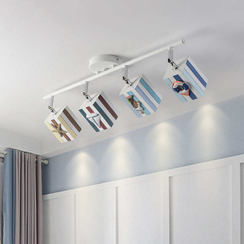 Rotatable Cuboid Flush Mount Kids Resin 1/2/4-Head White Semi Flush Ceiling Light with Nautical Element, 5w/10w 4 White Clearhalo 'Ceiling Lights' 'Close To Ceiling Lights' 'Close to ceiling' 'Semi-flushmount' Lighting' 1903846