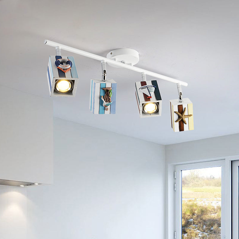 Rotatable Cuboid Flush Mount Kids Resin 1/2/4-Head White Semi Flush Ceiling Light with Nautical Element, 5w/10w Clearhalo 'Ceiling Lights' 'Close To Ceiling Lights' 'Close to ceiling' 'Semi-flushmount' Lighting' 1903847