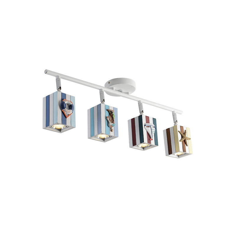 Rotatable Cuboid Flush Mount Kids Resin 1/2/4-Head White Semi Flush Ceiling Light with Nautical Element, 5w/10w Clearhalo 'Ceiling Lights' 'Close To Ceiling Lights' 'Close to ceiling' 'Semi-flushmount' Lighting' 1903848