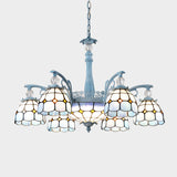 Stained Glass Bell Chandelier Mediterranean 4/6/8 Lights Blue Hanging Lamp for Dining Room Clearhalo 'Ceiling Lights' 'Chandeliers' 'Close To Ceiling Lights' 'Glass shade' 'Glass' Lighting' 1903855
