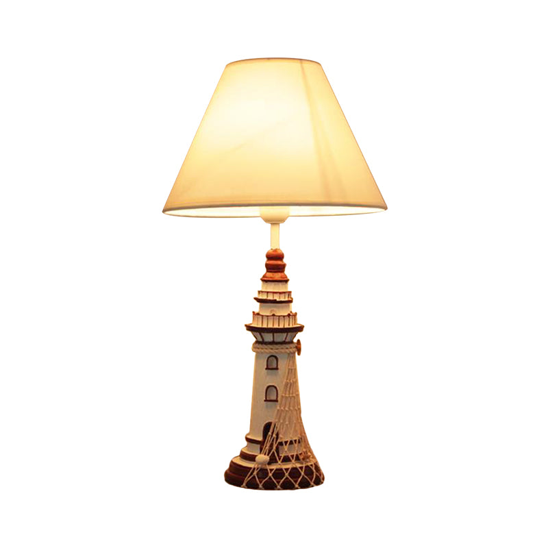 Red/Dark Blue Lighthouse Night Lamp Kids 1 Bulb Resin Table Light with Cone Fabric Shade and Remote Control/Dimmer Switch/Power Switch Clearhalo 'Lamps' 'Table Lamps' Lighting' 1903868
