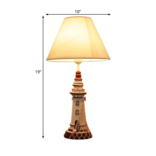 Red/Dark Blue Lighthouse Night Lamp Kids 1 Bulb Resin Table Light with Cone Fabric Shade and Remote Control/Dimmer Switch/Power Switch Clearhalo 'Lamps' 'Table Lamps' Lighting' 1903869