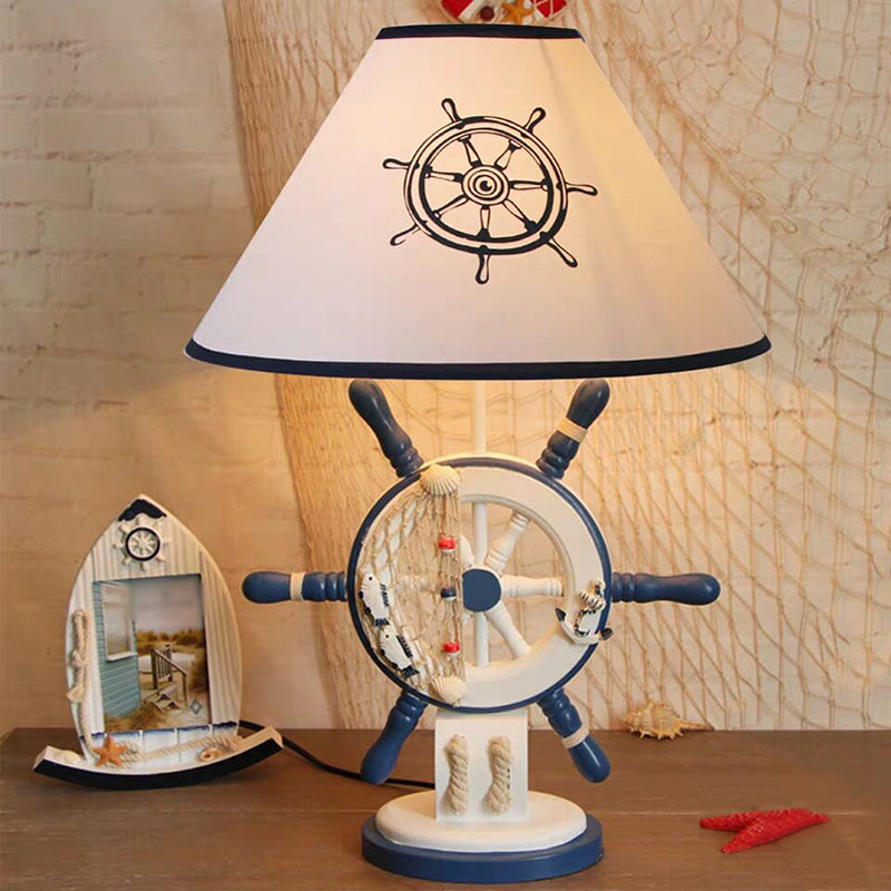 Kids Style Rudder Table Lamp Wood 1 Head Bedside Night Light in Pink/Blue/Green with Dimmer Switch/Power Switch Blue Clearhalo 'Lamps' 'Table Lamps' Lighting' 1903870