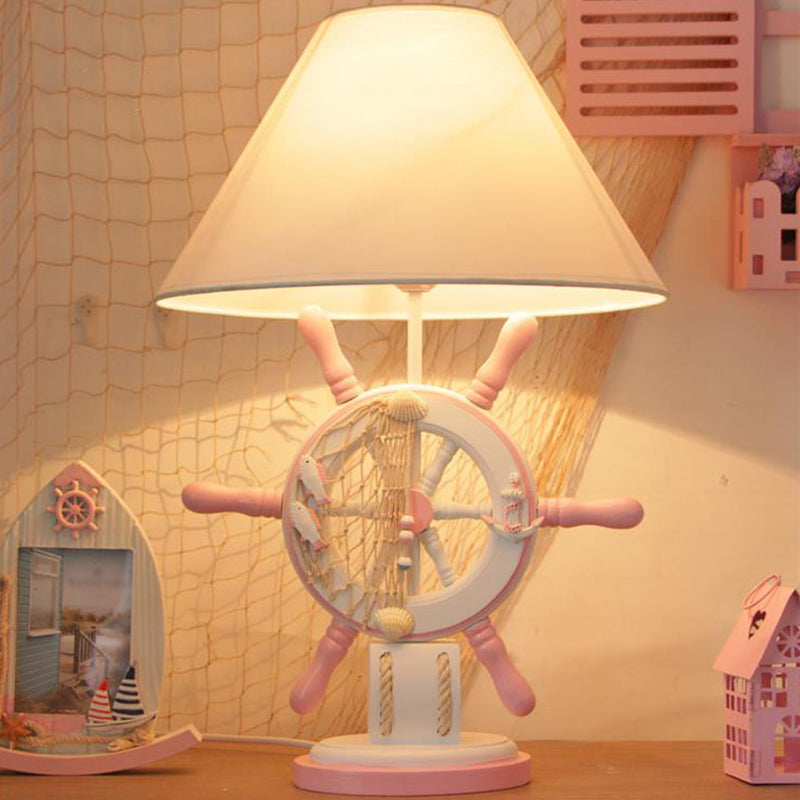 Kids Style Rudder Table Lamp Wood 1 Head Bedside Night Light in Pink/Blue/Green with Dimmer Switch/Power Switch Pink Clearhalo 'Lamps' 'Table Lamps' Lighting' 1903875