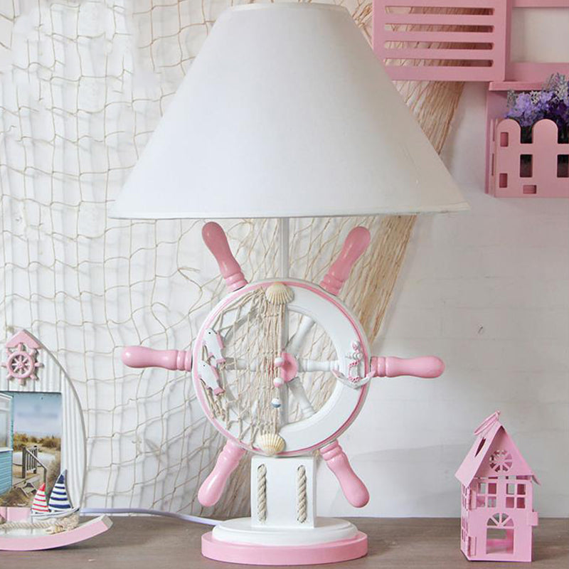 Kids Style Rudder Table Lamp Wood 1 Head Bedside Night Light in Pink/Blue/Green with Dimmer Switch/Power Switch Clearhalo 'Lamps' 'Table Lamps' Lighting' 1903876