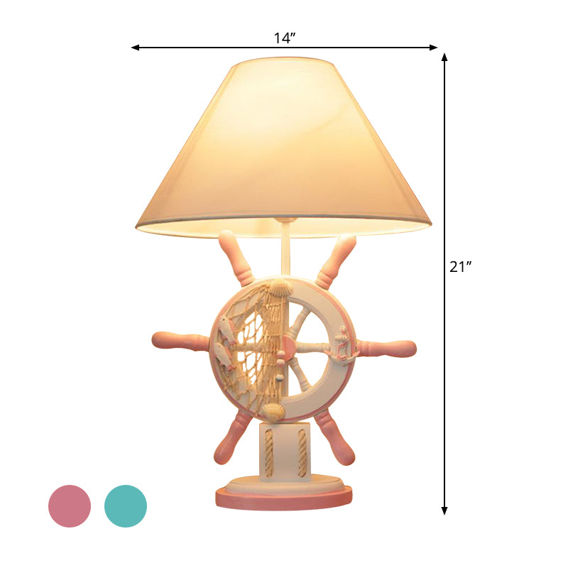 Kids Style Rudder Table Lamp Wood 1 Head Bedside Night Light in Pink/Blue/Green with Dimmer Switch/Power Switch Clearhalo 'Lamps' 'Table Lamps' Lighting' 1903878