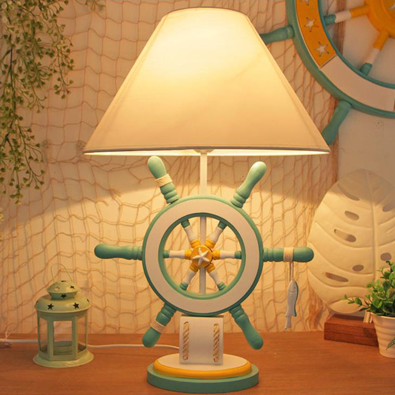 Kids Style Rudder Table Lamp Wood 1 Head Bedside Night Light in Pink/Blue/Green with Dimmer Switch/Power Switch Green Clearhalo 'Lamps' 'Table Lamps' Lighting' 1903879