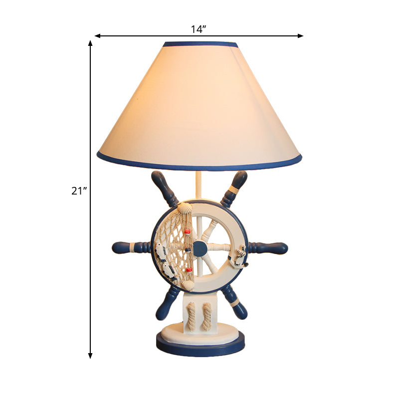 Lifebuoy/Rudder Wooden Table Light Kids 5-Light Blue Nightstand Lamp with Conical Fabric Shade Clearhalo 'Lamps' 'Table Lamps' Lighting' 1903884
