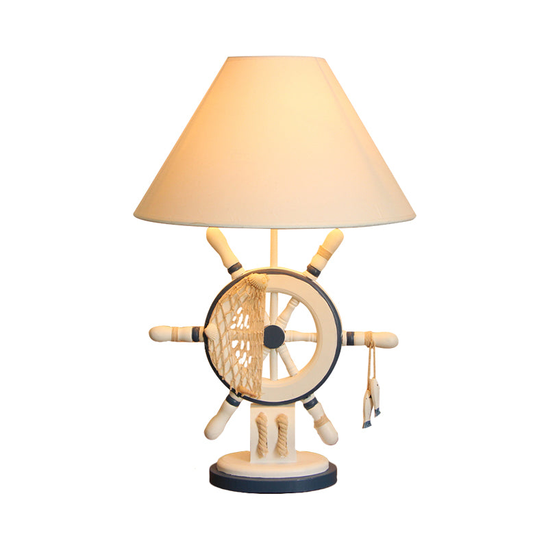 Lifebuoy/Rudder Wooden Table Light Kids 5-Light Blue Nightstand Lamp with Conical Fabric Shade Clearhalo 'Lamps' 'Table Lamps' Lighting' 1903886
